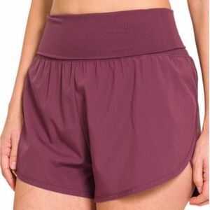 NWOT - Zenana Outfitters High-Waisted Foldover Plum Running Shorts Woman's Small